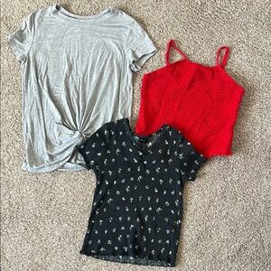 Stylish Kids' Gray, Red, and Black Tops Set